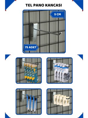 5 cm - 75 Adet Tel Pano Kancası Raf Askısı