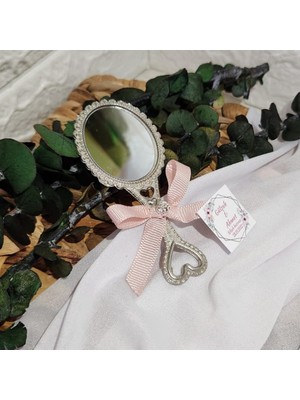 Metal Ayna Kalp Tutamaçlı Figürlü 10 Adet Gümüş