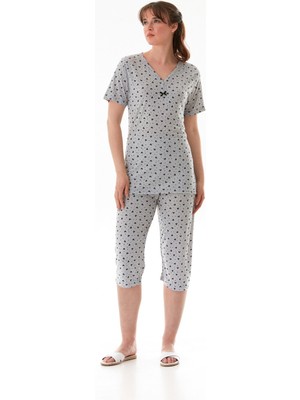 Kalp Desenli Büyük Beden Kapri Pijama Takımı