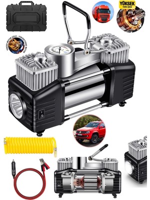 Italy 850P 12V Çift Pistonlu 150PSI Tüm Araç Lastik Bot Şişirme Hava Kompresörü Dakikada 100 Lt