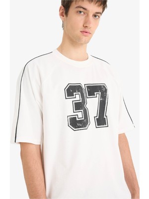 DeFacto %100 Pamuk Loose Fit Bisiklet Yaka Baskılı Kısa Kollu Tişört F0186AX25SM