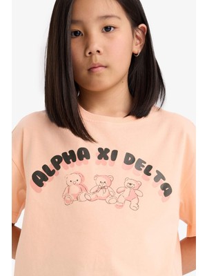 DeFacto Relax Fit Baskılı Bisiklet Yaka Kısa Kollu Tişört Kız Çocuk E0390A825SM