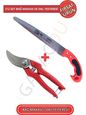 1. Sınıf Çelik Kaliteli Bağ Budama Makası ve Profesyonel 30 cm Dal Budama Testeresi 2'li Set