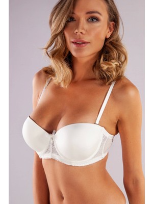 Golshan Gala Push-Up Strapless Bra, Ekru Konforlu ve Şık Sütyen, Strapless
