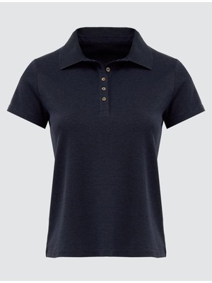 Jimmy Key Lacivert Düz Kesim Gömlek Yaka Kısa Kollu Örme Tişört