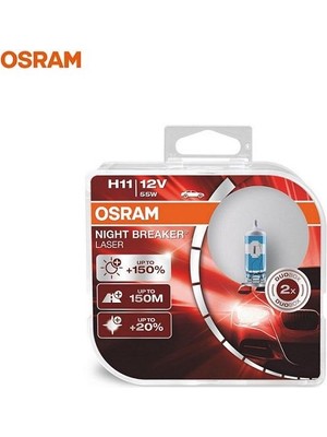 OSRAM 12V H11 AMPUL 55W +%150 FAZLA IŞIK 4200K NIGHT BREAKER LASER (2 AD)