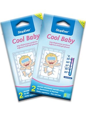 Stopever Coolbaby 4 Adet Soğutucu Hidrojel Plaster Beyaz Su Damlatmaz ve Kaymaz Özellik (2x2'li Ekonomik Ambalaj)