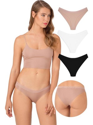 Cottonhill File Lastikli Lazer Kesim Bikini Külot 3'lü Paket - 3