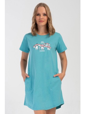 Kadın Kısa Kol Mint Gecelik %100 PAMUK C6T7N0O704