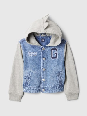Erkek Bebek Mavi Varsity Denim Sweatshirt Ceket