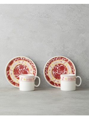 Seris Bone Porselen 4 Parça 2 Kişilik Kahve Fincan Takımı 90 ml Pembe - Sarı