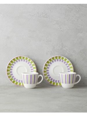 Arian Bone Porselen 4 Parça 2 Kişilik Kahve Fincan Takımı 90 ml Yeşil-Mor