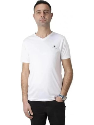 Lumberjack CT104 PES V T-SH 5F V Yaka Kırık Beyaz Erkek Kısa Kol T-shirt 101939404