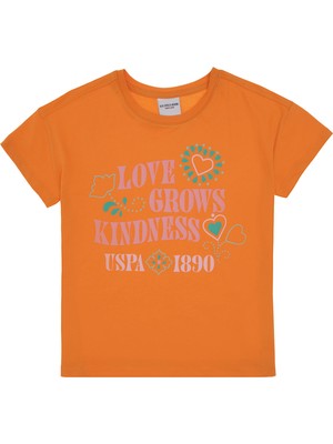 U.S. Polo Assn. Kız Çocuk Turuncu Bisiklet Yaka Baskılı Pamuk Tişört 50306197-VR051