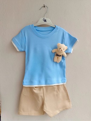 Erkek Bebek Yazlık Oyuncak Ayıcıklı Pamuklu Penye Tişört Şort Takım