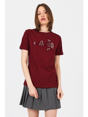 Bordo Change Yazı Kabartmalı Tişört 25227