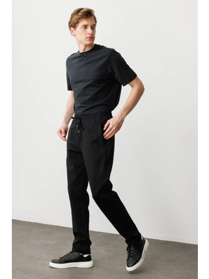 Erkek Cep Yanı Kumaş Eşofman Altı Siyah