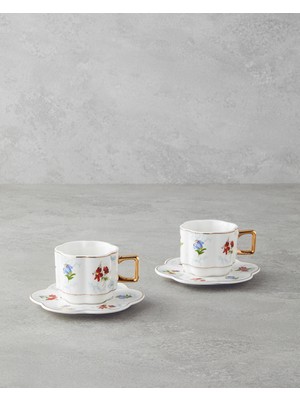 Celestia Porselen 4 Parça 2 Kişilik Kahve Fincan Takımı 90 ml Renkli