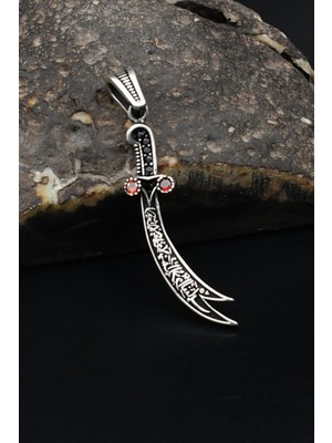 Kolye Ucu Hz. Ali Zülfikar Kılıcı Kırmızı Mikro Taş Süslemeli 925 Ayar Gümüş 901816