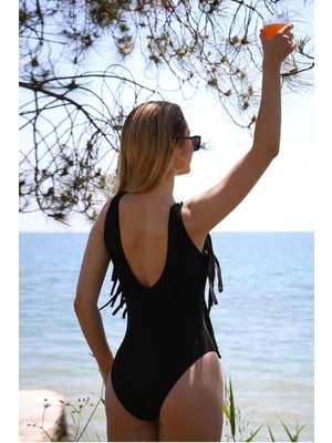 Moda Serdem Kadın Püsküllü Mayo Siyah 34024