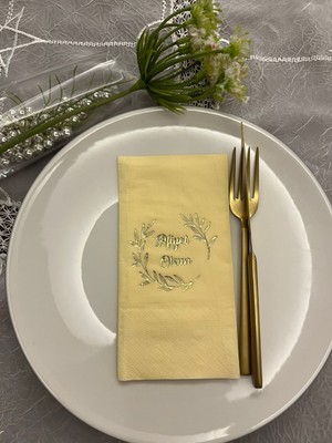 Kidspartim Gold Yaldızlı Sarı Afiyet Olsun Çiçekli Çelenk Garson Peçete 16 Adet