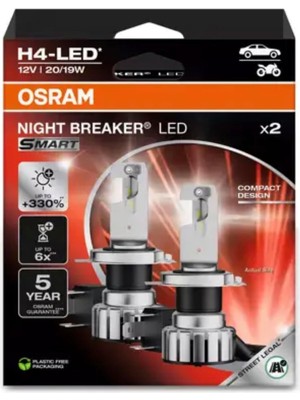 Osram LED H4 Night Breaker Far Ampulü, Tüvtürk Onaylı 12V 20/19W, 330% Daha Parlak, 5 Yıl Garantili,