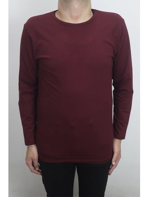 Santa Fistan Store Erkek Bordo Düz Spor Kesim Normal Kalıp Bisiklet Yaka Uzun Kollu Body