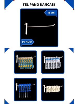 15 cm - 50 Adet Beyaz Tel Pano Kancası Raf Askısı