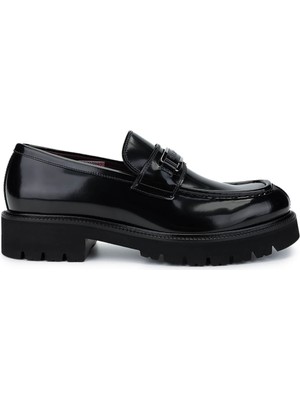 Valentino Erkek Hakiki Deri Siyah Loafer Ayakkabı 667 20922 Eva Taban Düz Topuk