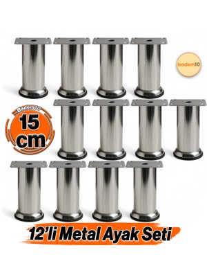 (12 Adet) Metal Krom 15 cm Ayakları Baza Mobilya Koltuk Kanepe Yatak Çekyat Destek Yükseltme Ayağı