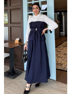 Ön Tokalı Gömlek Garnili Bluz Etek Tesettür Ikili Takım P-00017077