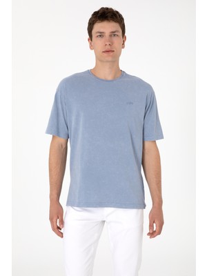 U.S. Polo Assn. Erkek Comfort Fit Bisiklet Yaka Mavi Yıkamalı Tişört 50306878-VR036