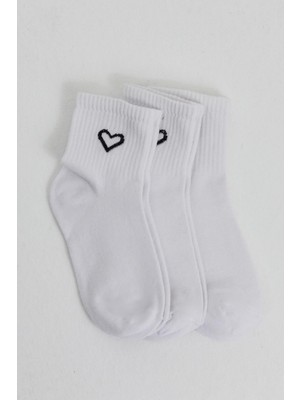 Beyaz 3'lü Örme Soket Çorap 1100
