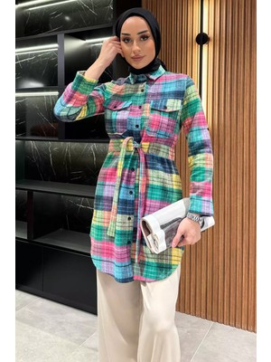 Ekose Desenli Çift Cepli Tesettür Tunik P-00014043