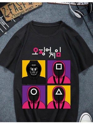 Oversize Squid Game Dizi Film Oyun Kırmızı Işık Yeşil Işık Kore Tasarımlı T-Shirt