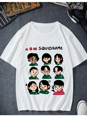 Oversize Squid Game Dizi Film Oyun Kırmızı Işık Yeşil Işık Kore Tasarımlı T-Shirt