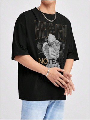 Unisex Oversize Baskılı Tshirt Siyah