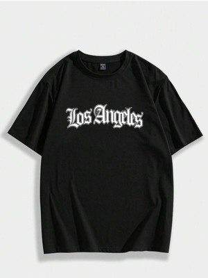 Büyük Beden Los Angelas Graphic Detail Printed Oversize %100 Pamuklu T-Shirt