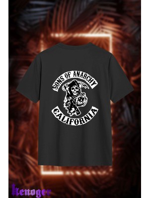 Unisex Sons Of Anarchy Sırt Baskılı Bisiklet Yaka T-Shirt