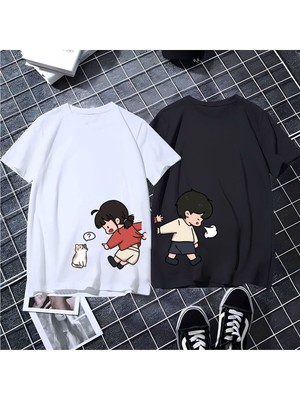 2 Li Unisex Oversize Çift Arkadaş Sevgili Kardeş Sevgililer Günü Anime Doğum Günü T-Shirt Tişört