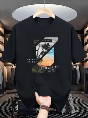 Büyük Beden Unisex Summer Vibe Baskılı %100 Pamuklu  Bisiklet Yaka Kısa Kollu A++ Oversize Tshirt