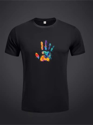 Unisex Renkli El Pamuklu Bisiklet Yaka Kısa Kollu %100 Pamuk Oversize A++ T-Shirt