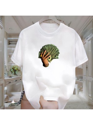 Elde Para Baskılı Beyaz Tshirt
