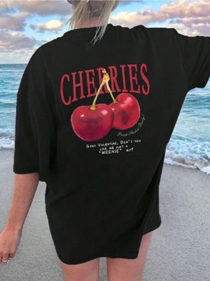 Cherries Baskılı Oversize T-Shirt