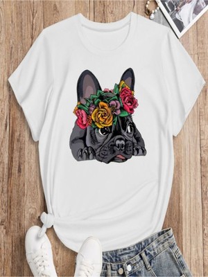 Unisex Baskılı Pamuk Beyaz Bisiklet Yaka Oversize Boyfriend t-Shirt