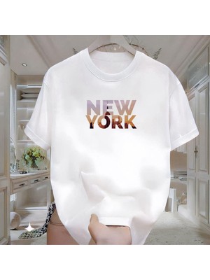 Newyork Baskılı Beyaz Tshirt