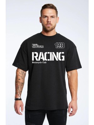 Racing Baskılı Oversize T-Shirt