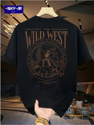 Büyük Beden Unisex Wild West Baskılı %100 Pamuklu  Bisiklet Yaka Kısa Kollu A++ Oversize Tshirt