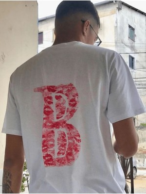 Sevgiliye Harfli Öpücük Kiss Design Baskılı Oversize Unisex T-Shirt