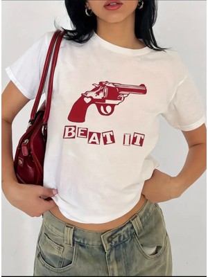 Beat It Baskılı Oversize T-Shirt